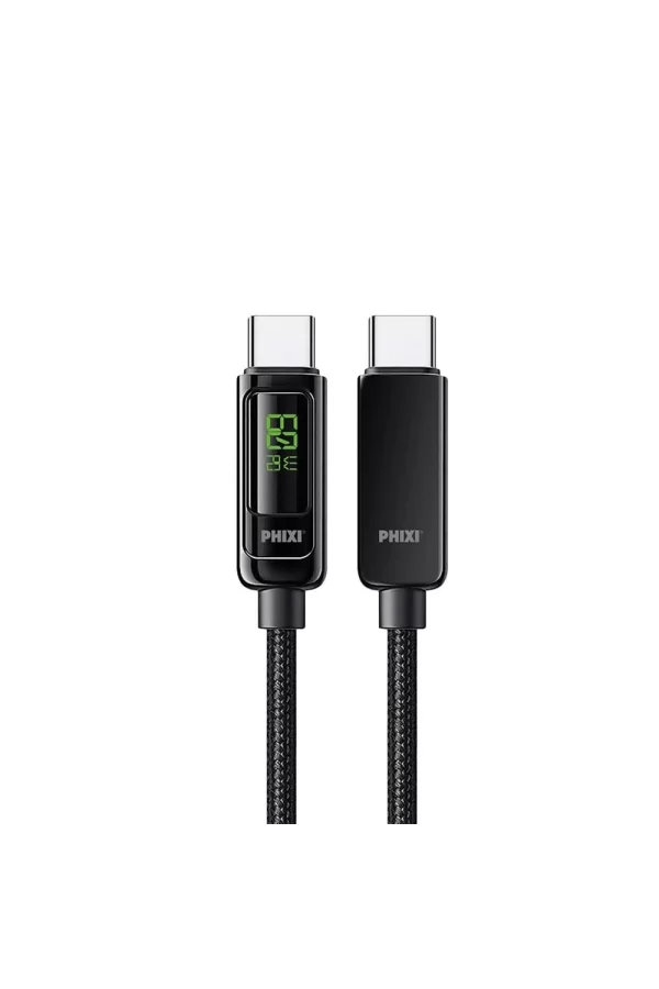 Ultimate Upd4160t 60w Lcd Ekranlı Metal Başlıklı Hasır Örgü Type-c To Type-c Hızlı Şarj Ve Data Kablo