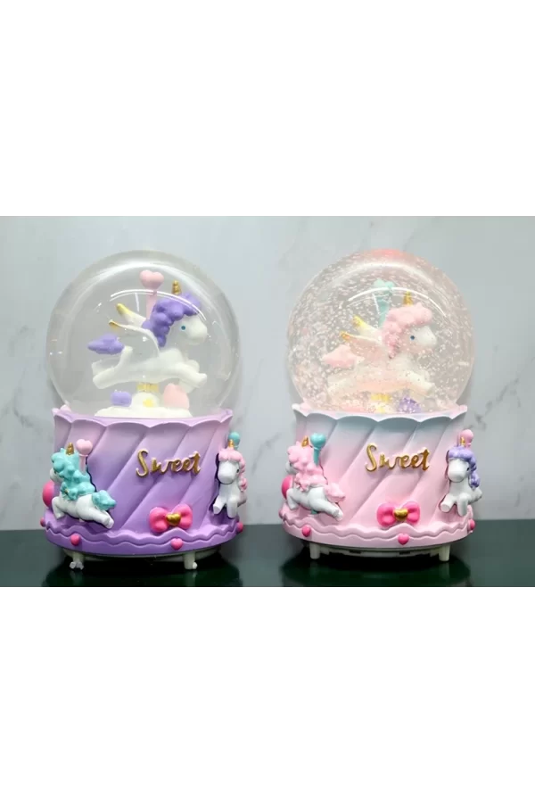 Unicorn İçi Dönmeli Püskürtmeli Işıklı Müzikli Kar Küresi Büyük Boy Alk3040