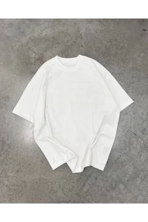 Unisex Basic Bisiklet Yaka Oversize T-Shirt - Beyaz