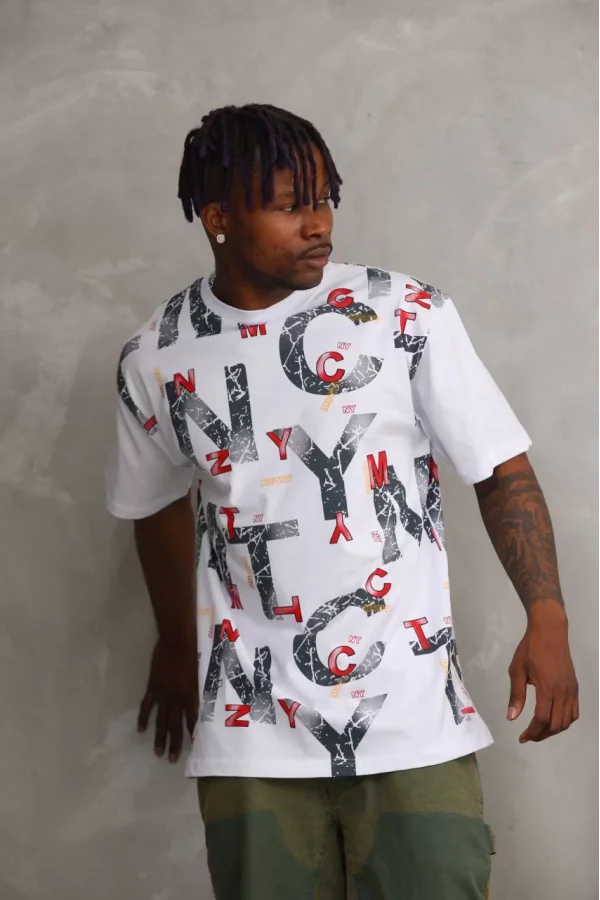 Luz&Pos Unisex Baskılı Oversize T-shirt - Beyaz