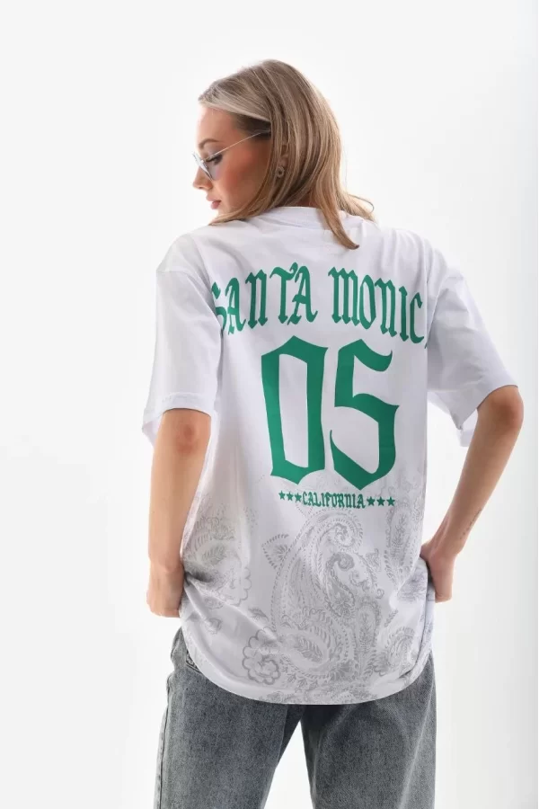 Luz&Pos Unisex Baskılı Oversize T-shirt - Beyaz