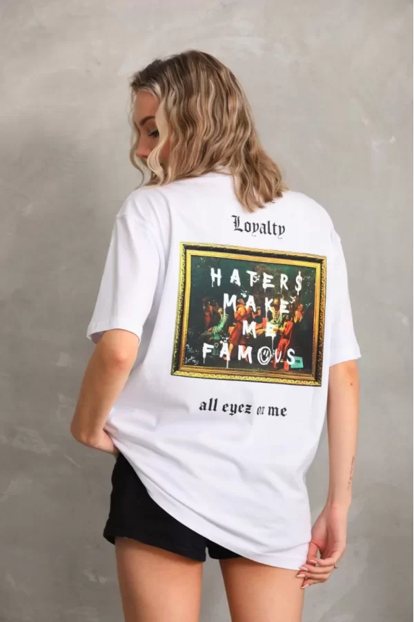 Luz&Pos Unisex Baskılı Oversize T-shirt - Beyaz