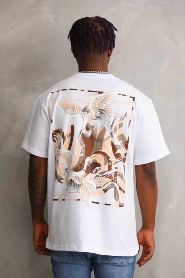 Luz&Pos Unisex Baskılı Oversize T-shirt - Beyaz