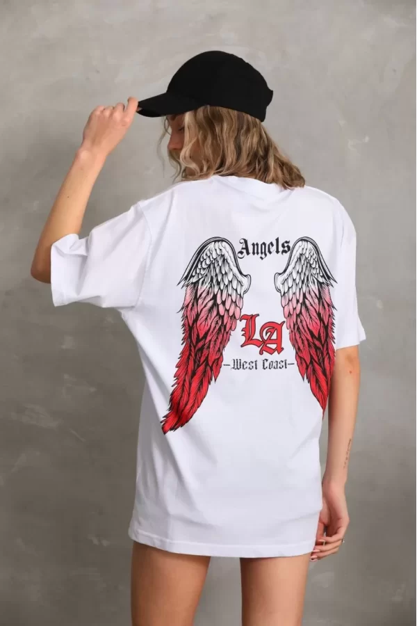 Luz&Pos Unisex Baskılı Oversize T-shirt - Beyaz