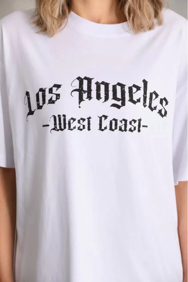 Luz&Pos Unisex Baskılı Oversize T-shirt - Beyaz