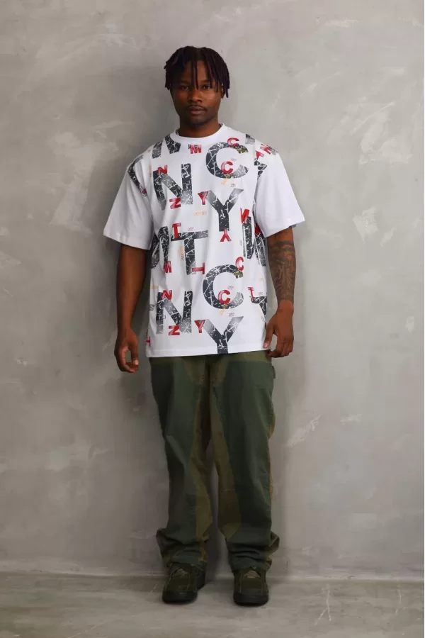 Luz&Pos Unisex Baskılı Oversize T-shirt - Beyaz