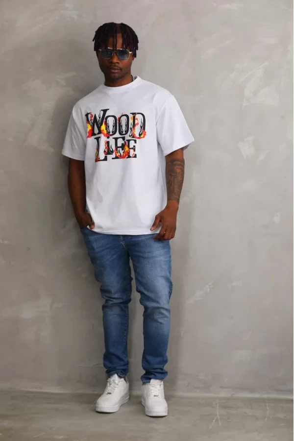 Luz&Pos Unisex Baskılı Oversize T-shirt - Beyaz
