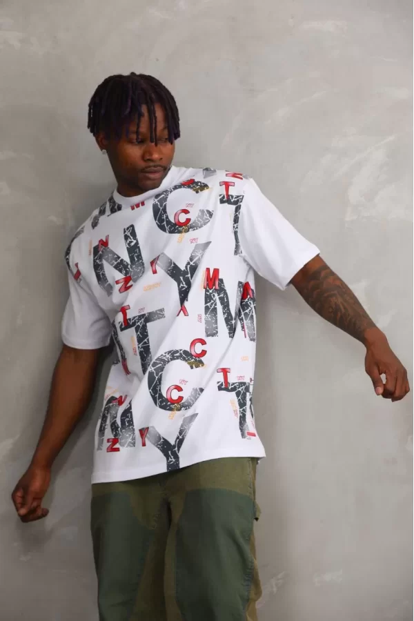 Luz&Pos Unisex Baskılı Oversize T-shirt - Beyaz