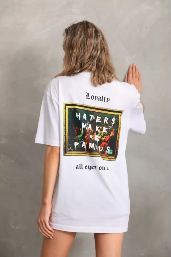 Luz&Pos Unisex Baskılı Oversize T-shirt - Beyaz