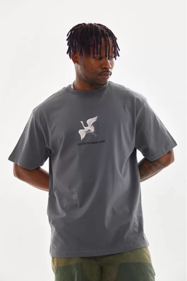 Luz&Pos Unisex Baskılı Oversize T-shirt - Füme