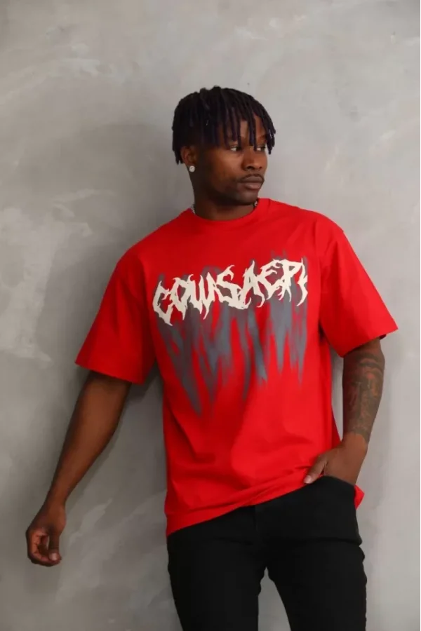 Unisex Baskılı Oversize T-Shirt - Kırmızı