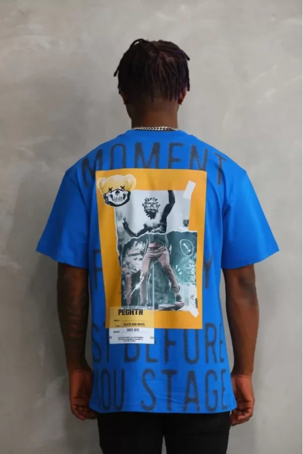 Unisex Baskılı Oversize T-Shirt - Mavi