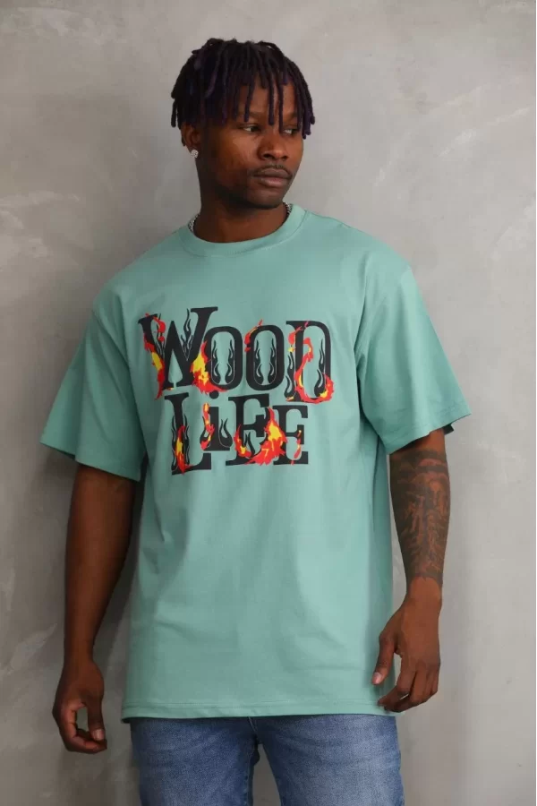 Luz&Pos Unisex Baskılı Oversize T-shirt - Mint Yeşili