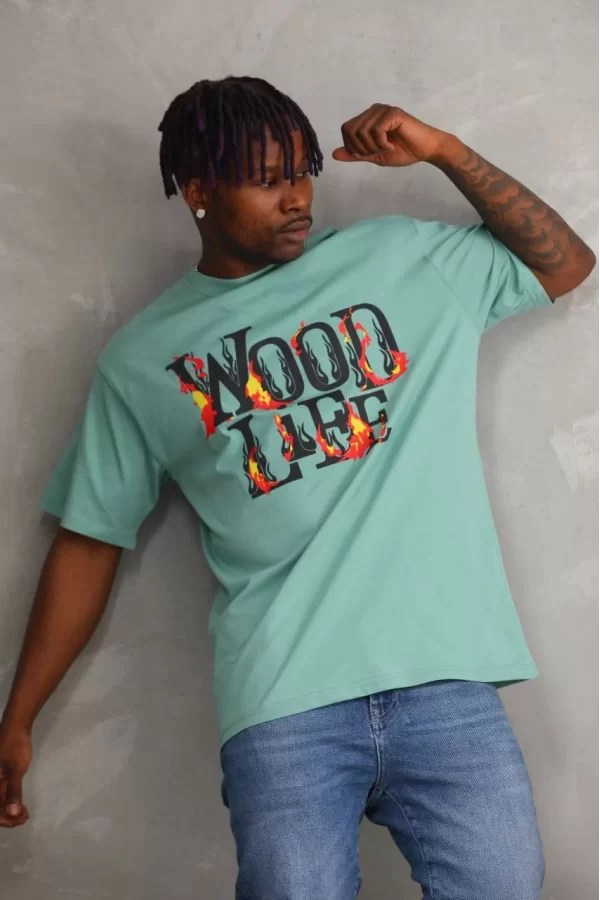 Luz&Pos Unisex Baskılı Oversize T-shirt - Mint Yeşili