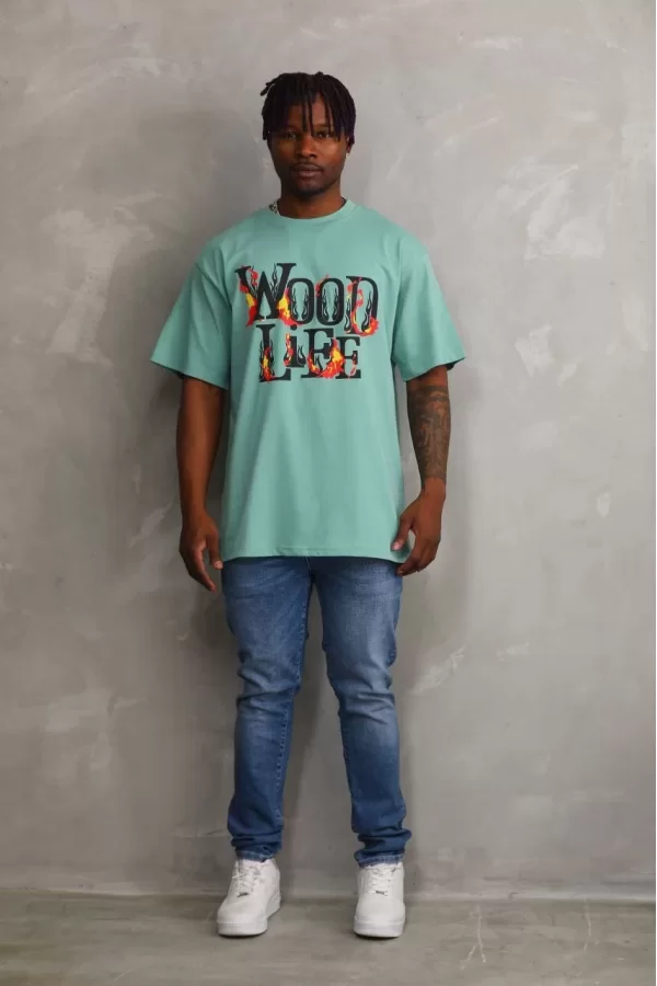 Luz&Pos Unisex Baskılı Oversize T-shirt - Mint Yeşili
