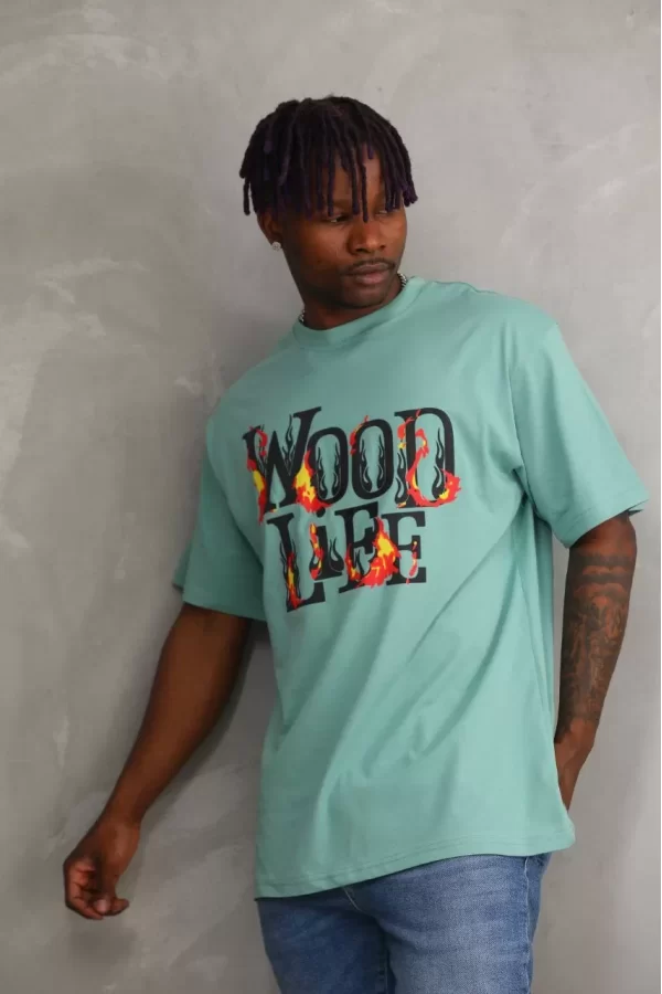 Luz&Pos Unisex Baskılı Oversize T-shirt - Mint Yeşili