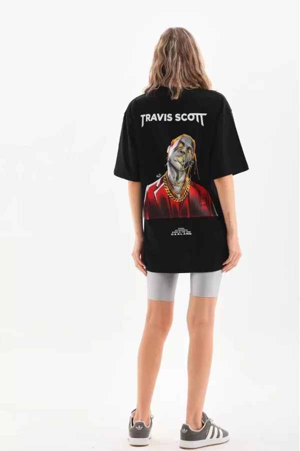 Luz&Pos Unisex Baskılı Oversize T-shirt - Siyah