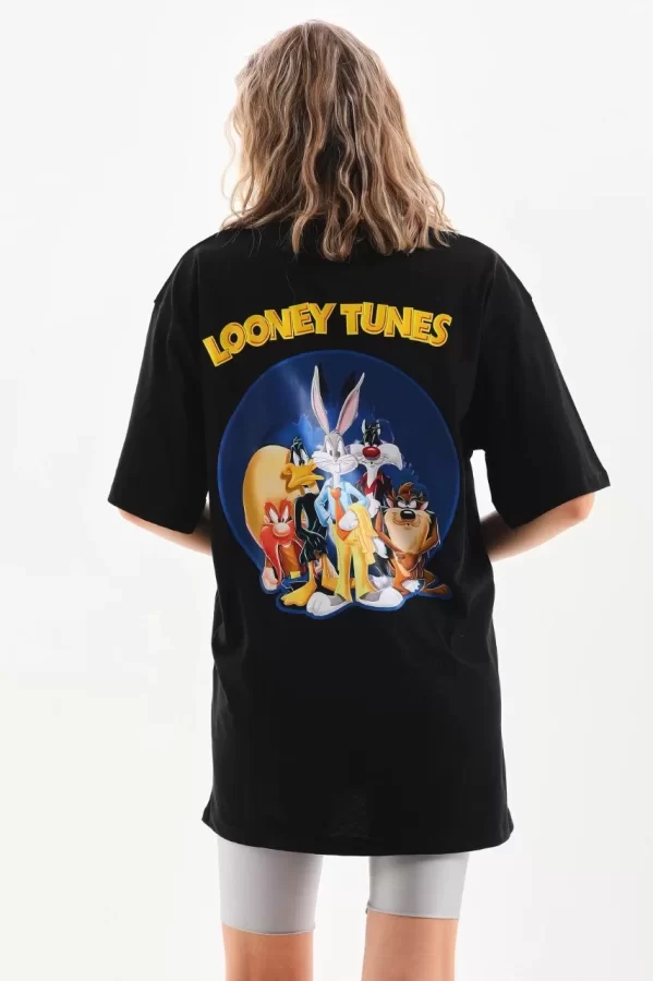 Luz&Pos Unisex Baskılı Oversize T-shirt - Siyah