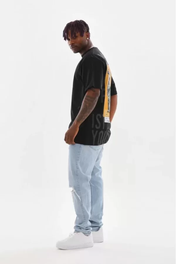 Unisex Baskılı Oversize T-Shirt - Siyah