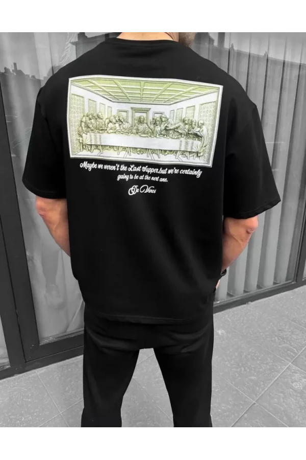Unisex Baskılı Oversize T-Shirt - Siyah