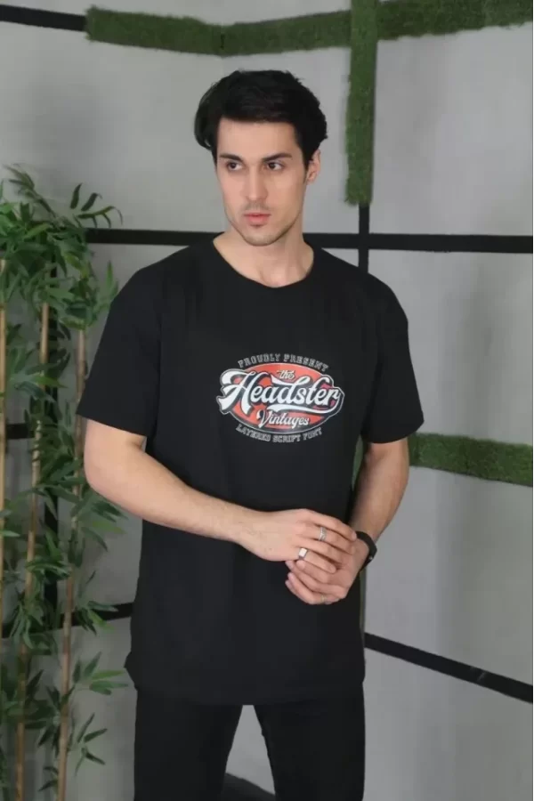 Unisex Baskılı Oversize T-Shirt - Siyah