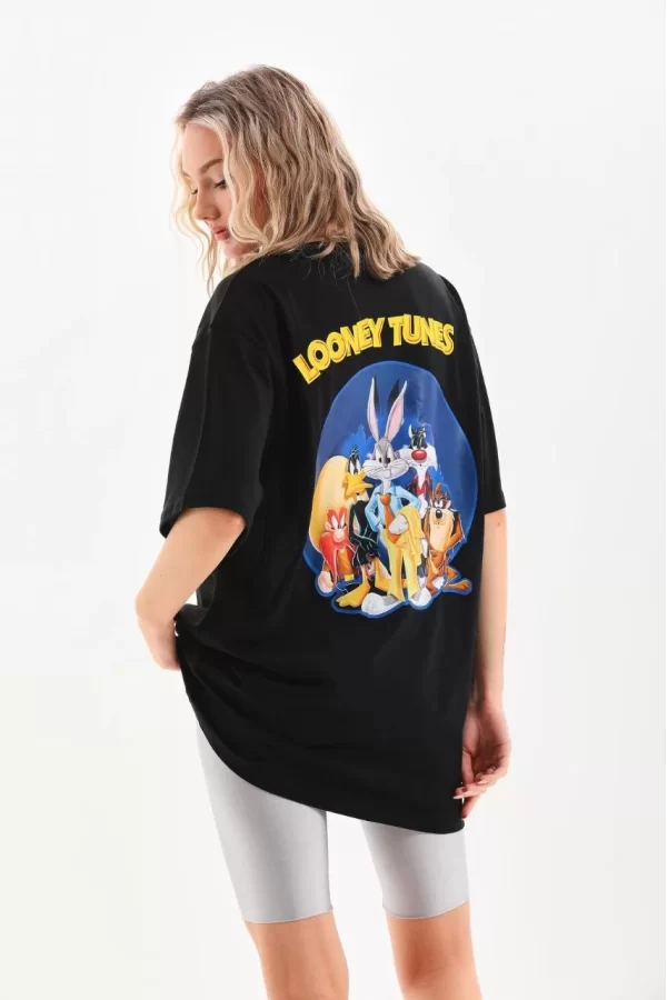 Luz&Pos Unisex Baskılı Oversize T-shirt - Siyah