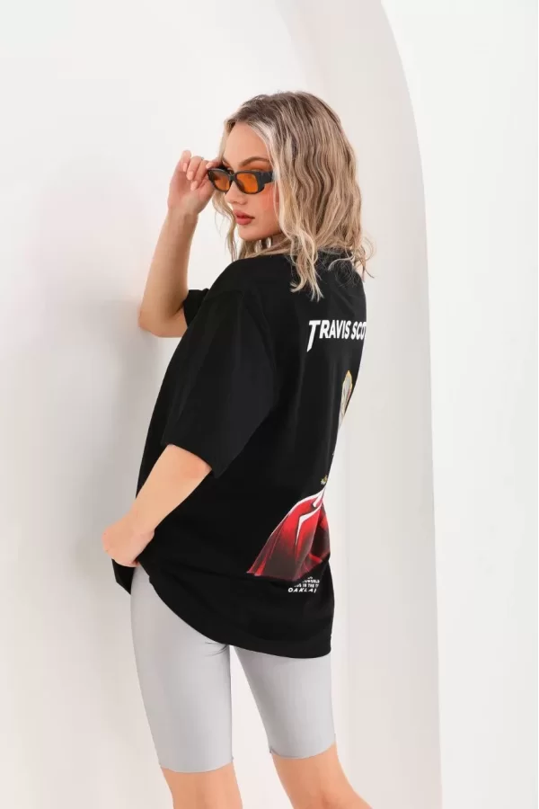 Luz&Pos Unisex Baskılı Oversize T-shirt - Siyah