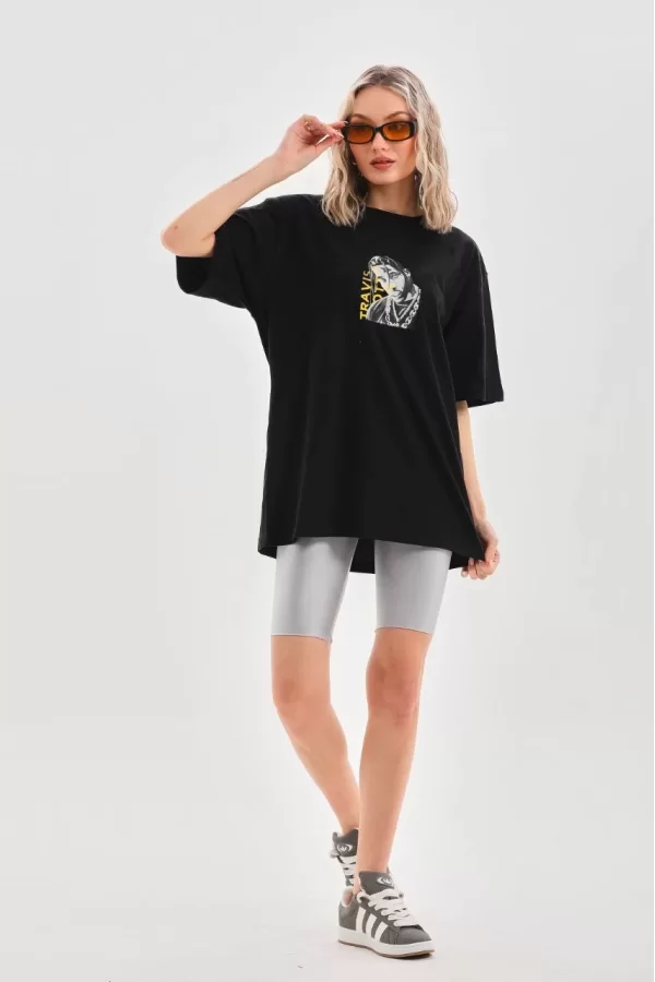 Luz&Pos Unisex Baskılı Oversize T-shirt - Siyah