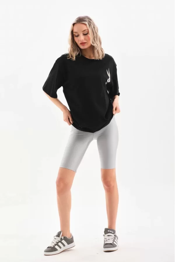 Luz&Pos Unisex Baskılı Oversize T-shirt - Siyah
