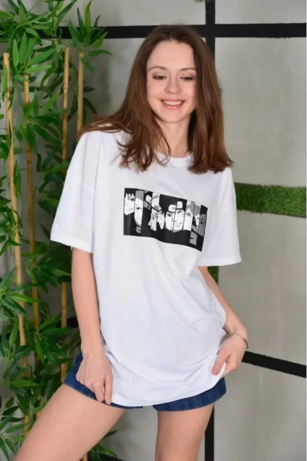 Luz&Pos Unisex Bisiklet Yaka Baskılı Oversize T-shirt - Beyaz