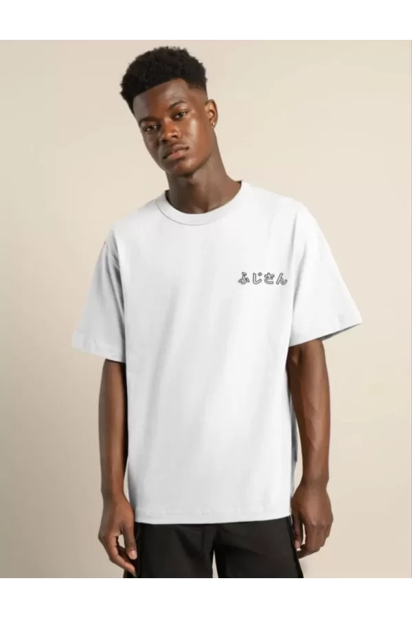 Luz&Pos Unisex Bisiklet Yaka Baskılı Oversize T-shirt - Beyaz