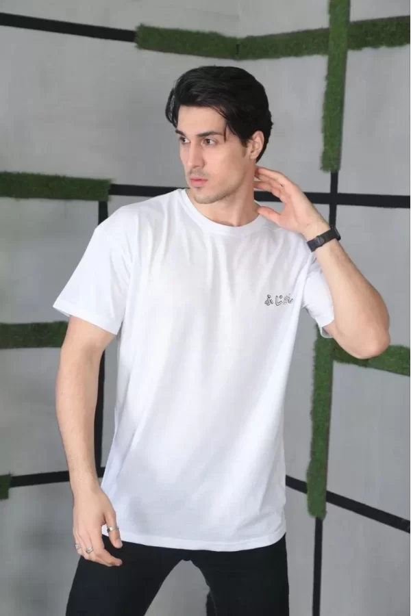 Luz&Pos Unisex Bisiklet Yaka Baskılı Oversize T-shirt - Beyaz