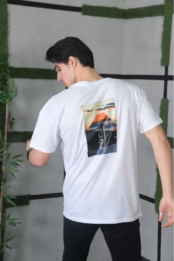 Luz&Pos Unisex Bisiklet Yaka Baskılı Oversize T-shirt - Beyaz