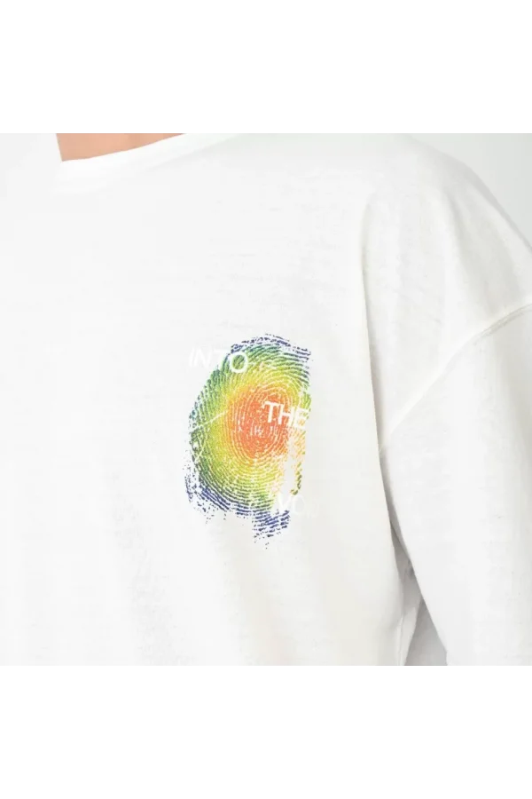 Unisex Bisiklet Yaka Baskılı Oversize T-Shirt - Beyaz