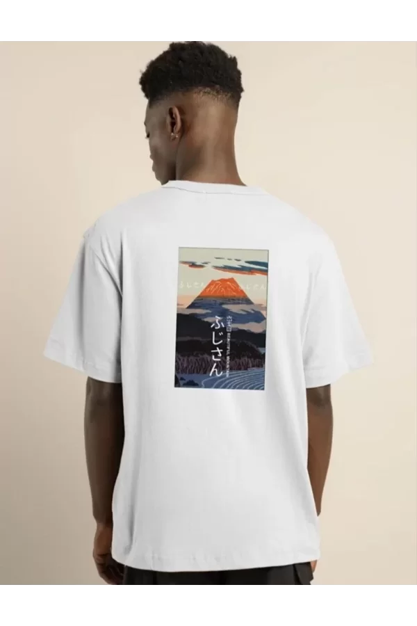 Luz&Pos Unisex Bisiklet Yaka Baskılı Oversize T-shirt - Beyaz