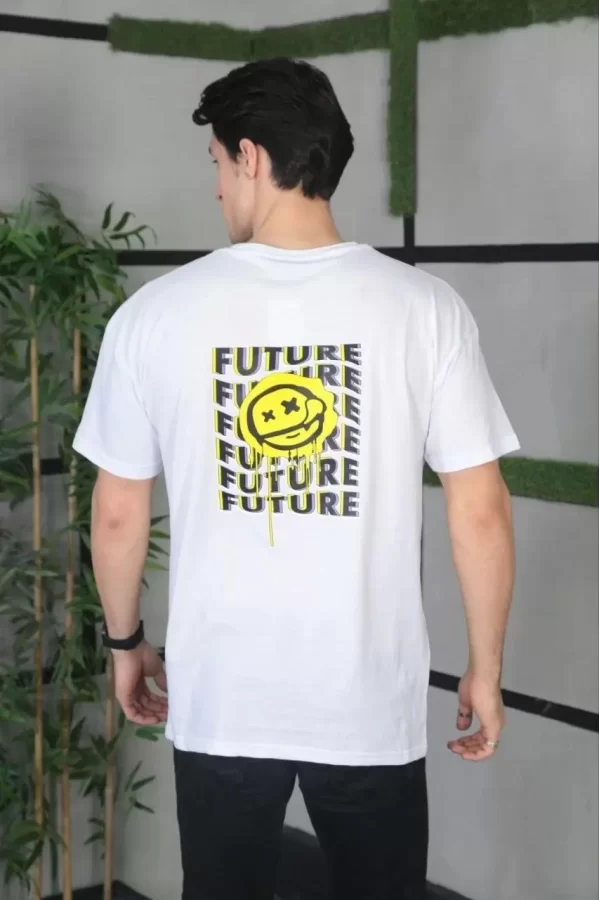Luz&Pos Unisex Bisiklet Yaka Baskılı Oversize T-shirt - Beyaz
