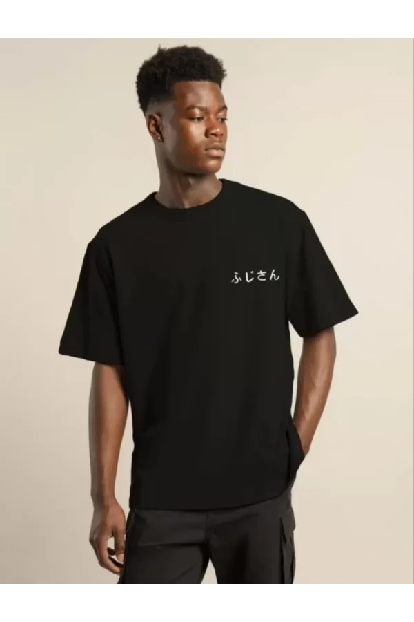 Luz&Pos Unisex Bisiklet Yaka Baskılı Oversize T-shirt - Siyah