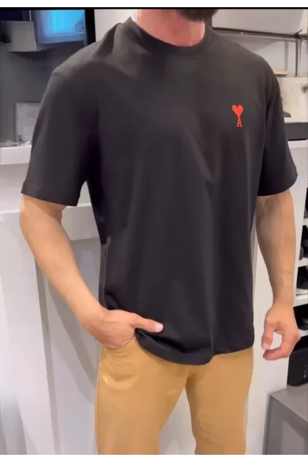 Unisex Bisiklet Yaka Baskılı Oversize T-Shirt - Siyah