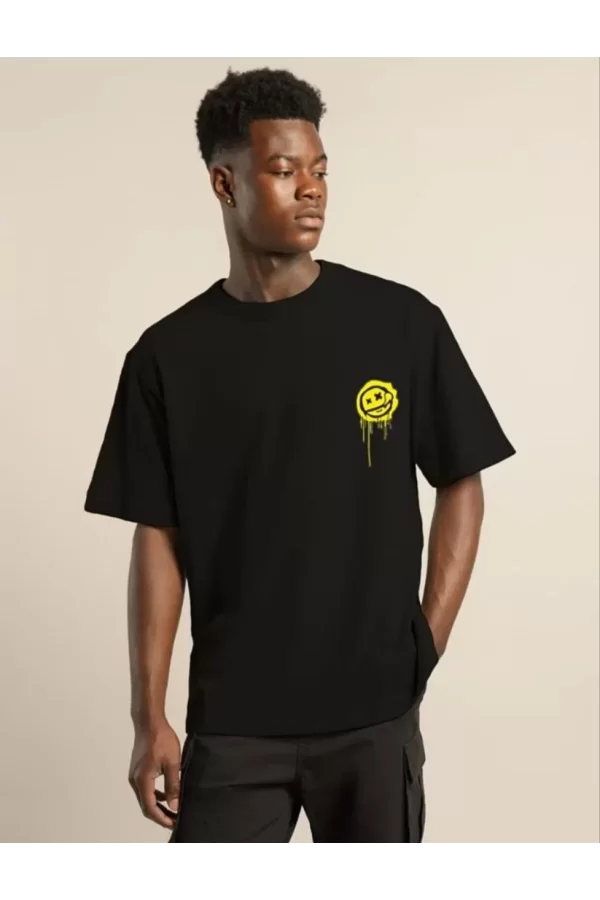 Luz&Pos Unisex Bisiklet Yaka Baskılı Oversize T-shirt - Siyah