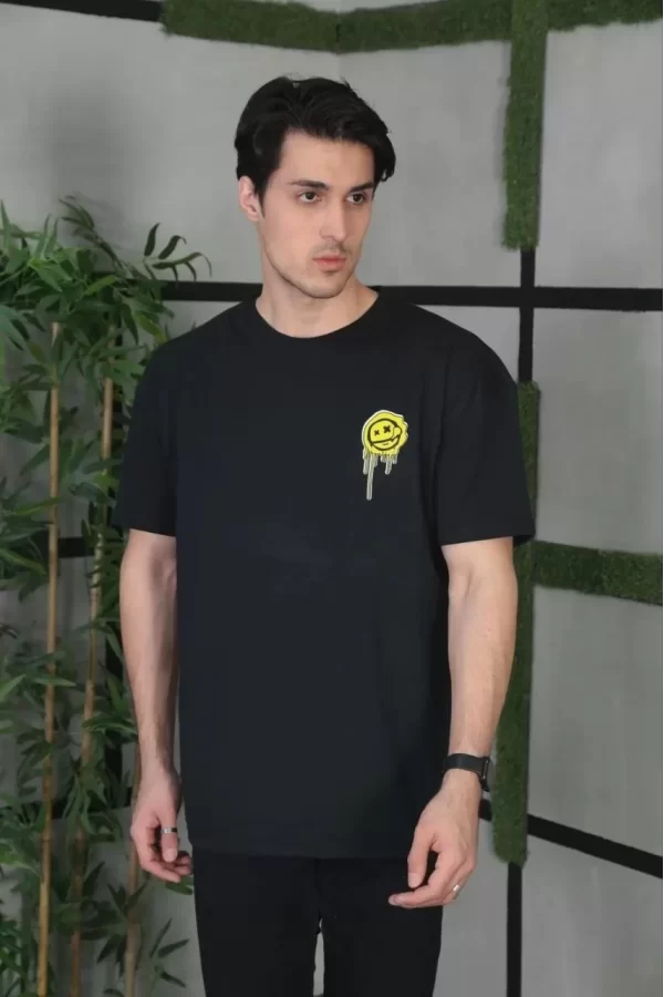 Luz&Pos Unisex Bisiklet Yaka Baskılı Oversize T-shirt - Siyah