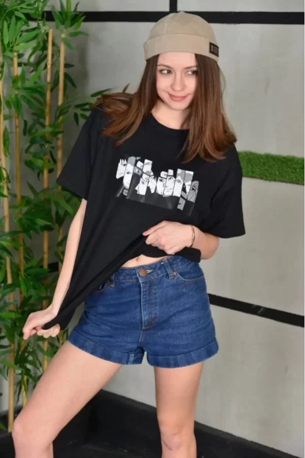 Luz&Pos Unisex Bisiklet Yaka Baskılı Oversize T-shirt - Siyah