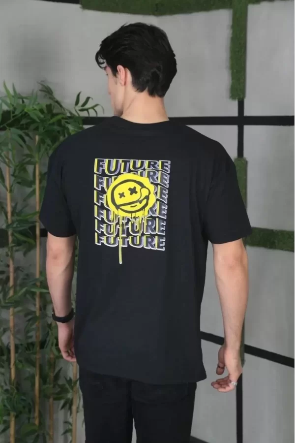 Luz&Pos Unisex Bisiklet Yaka Baskılı Oversize T-shirt - Siyah