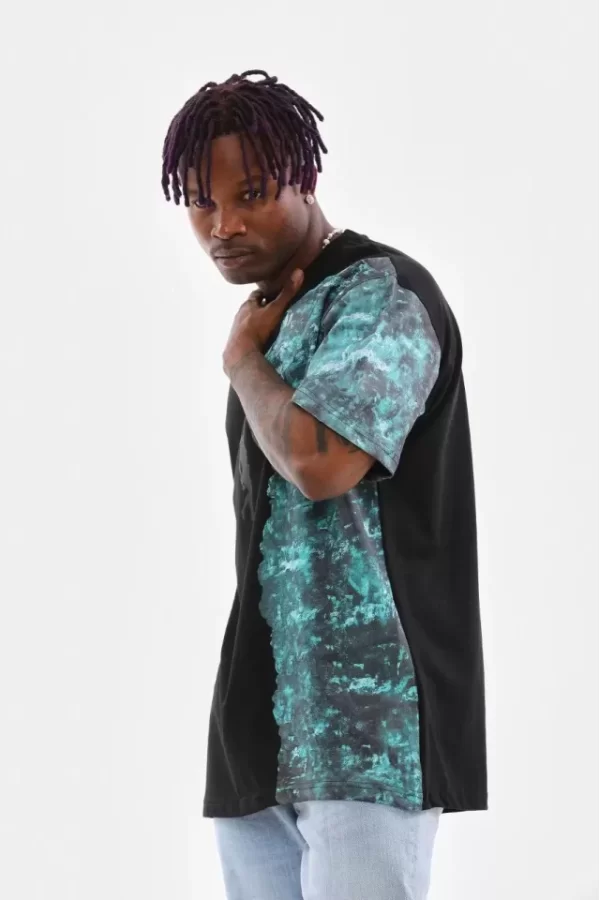 Unisex Bisiklet Yaka Baskılı Oversize T-Shirt - Siyah