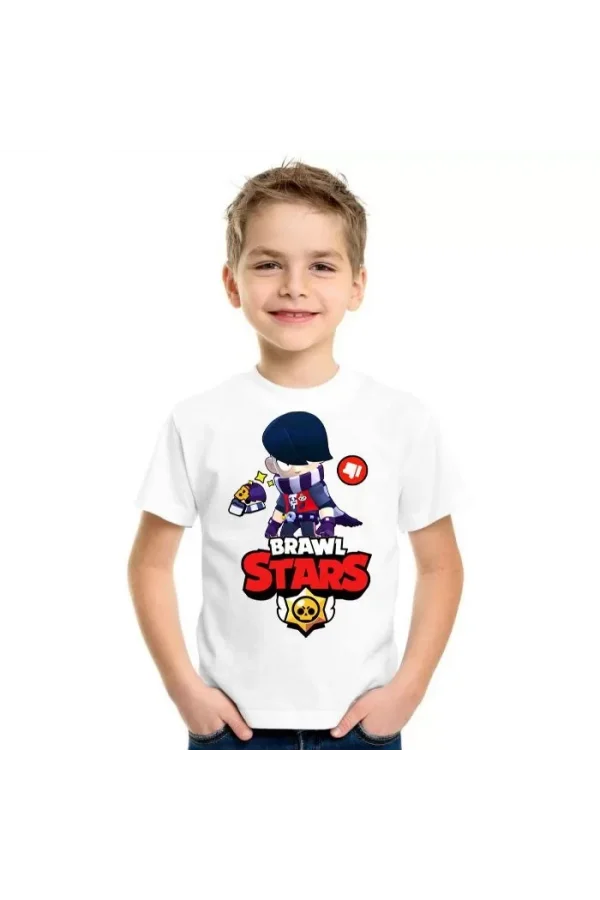 Luz&Pos Unisex Bisiklet Yaka Kısa Kol Baskılı Çocuk T-shirt - Beyaz