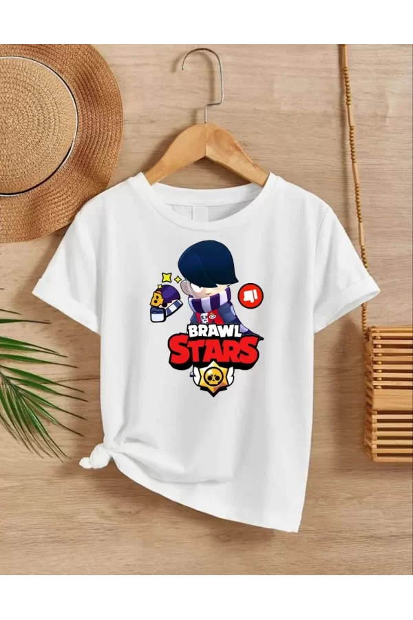 Luz&Pos Unisex Bisiklet Yaka Kısa Kol Baskılı Çocuk T-shirt - Beyaz