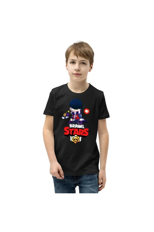 Luz&Pos Unisex Bisiklet Yaka Kısa Kol Baskılı Çocuk T-shirt - Siyah