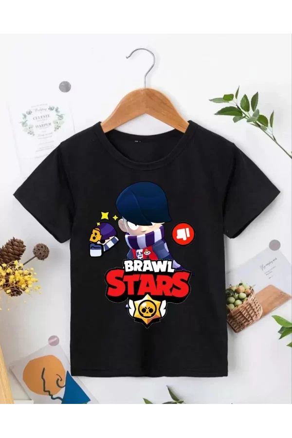 Luz&Pos Unisex Bisiklet Yaka Kısa Kol Baskılı Çocuk T-shirt - Siyah