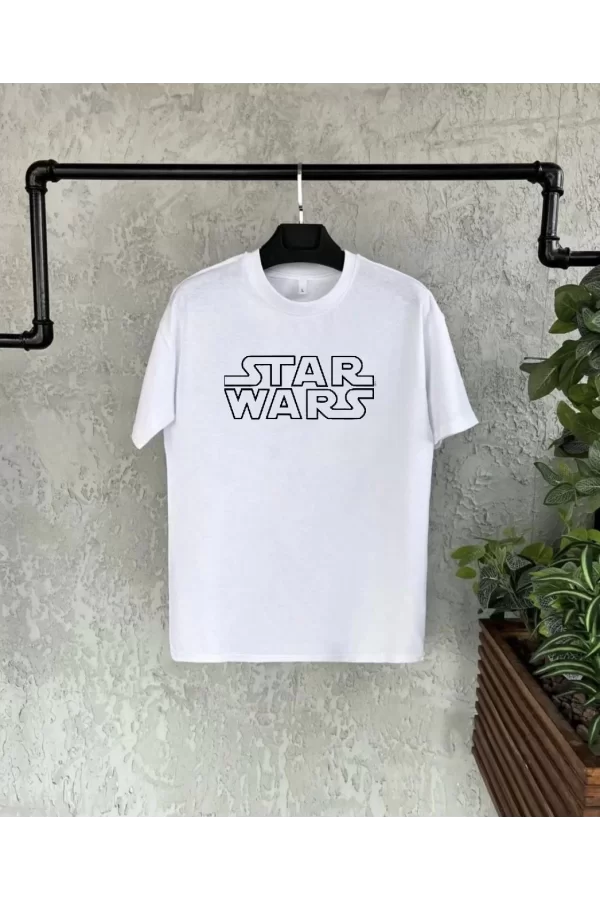 Luz&Pos Unisex Bisiklet Yaka Kısa Kol Baskılı T-shirt - Beyaz