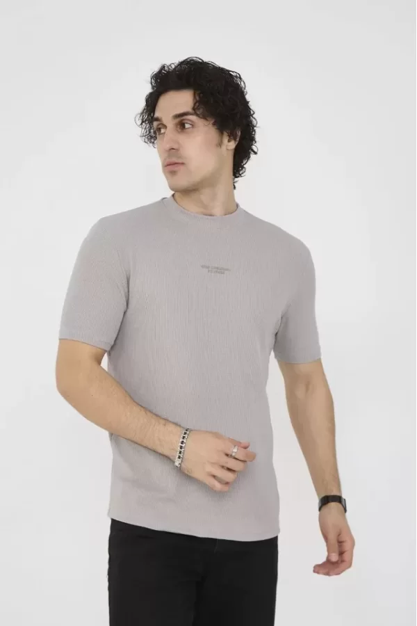 Unisex Bisiklet Yaka Slim Fit T-Shirt- Boyalı Gri