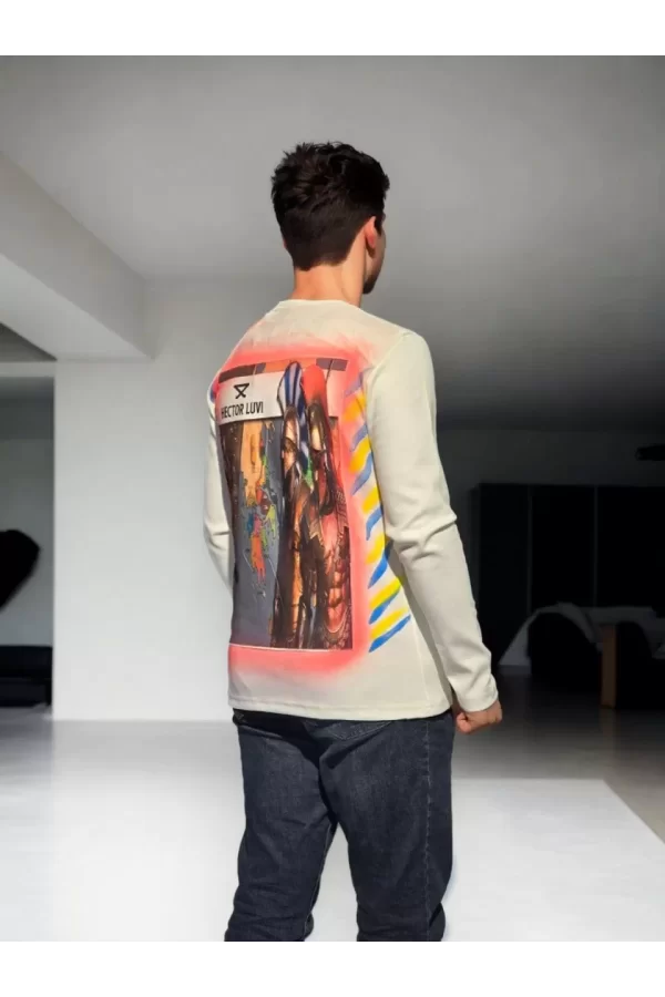 Luz&Pos Unisex Bisiklet Yaka Uzun Kollu T-shirt - Beyaz